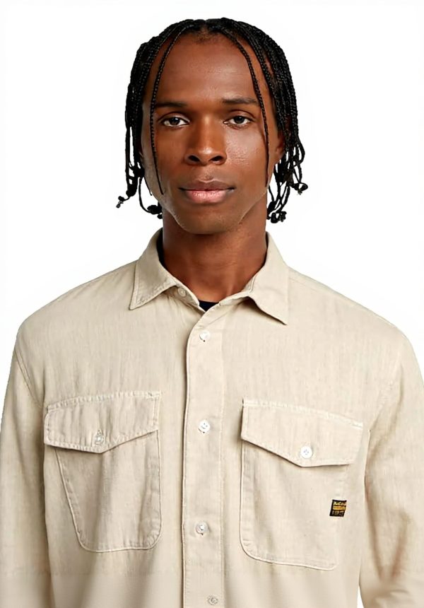 Chemise marine homme G-STAR slim col boutonnée beige