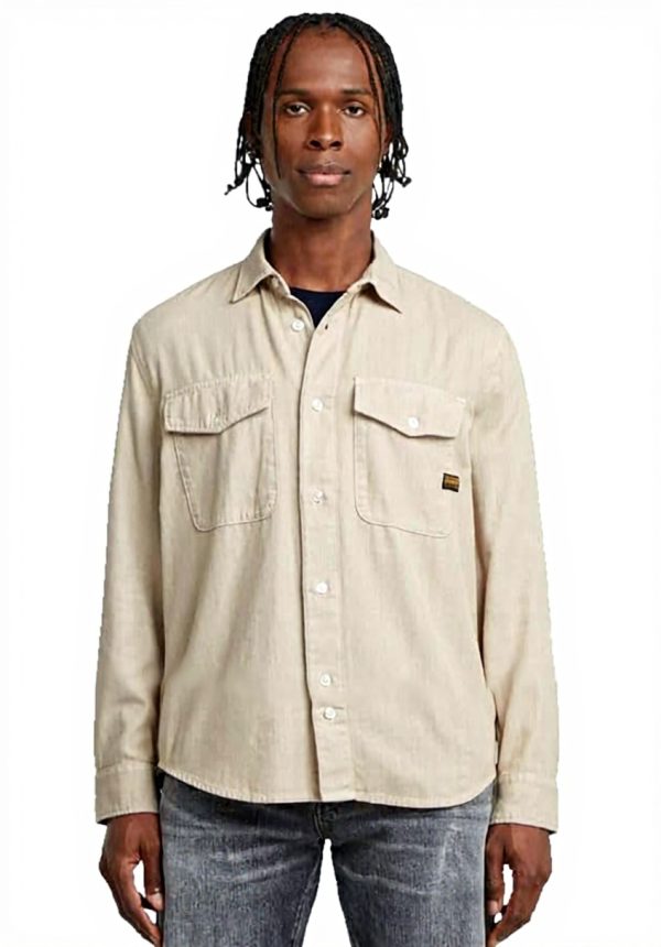 Chemise marine homme G-STAR slim col boutonnée beige