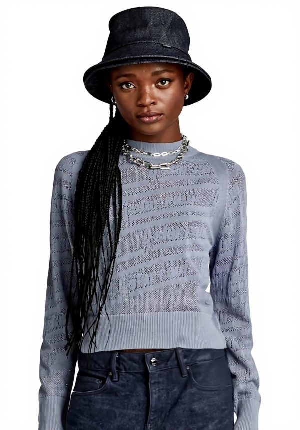 Pull G-Star Femmes Pointelle Tricot Texturé Gris Noir Bleu