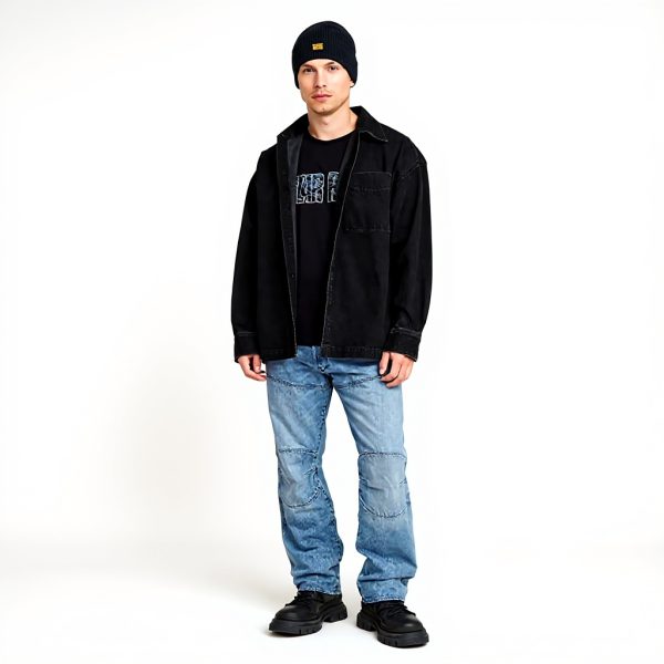 T-shirt G-Star Homme logo chaine col côtelé noir