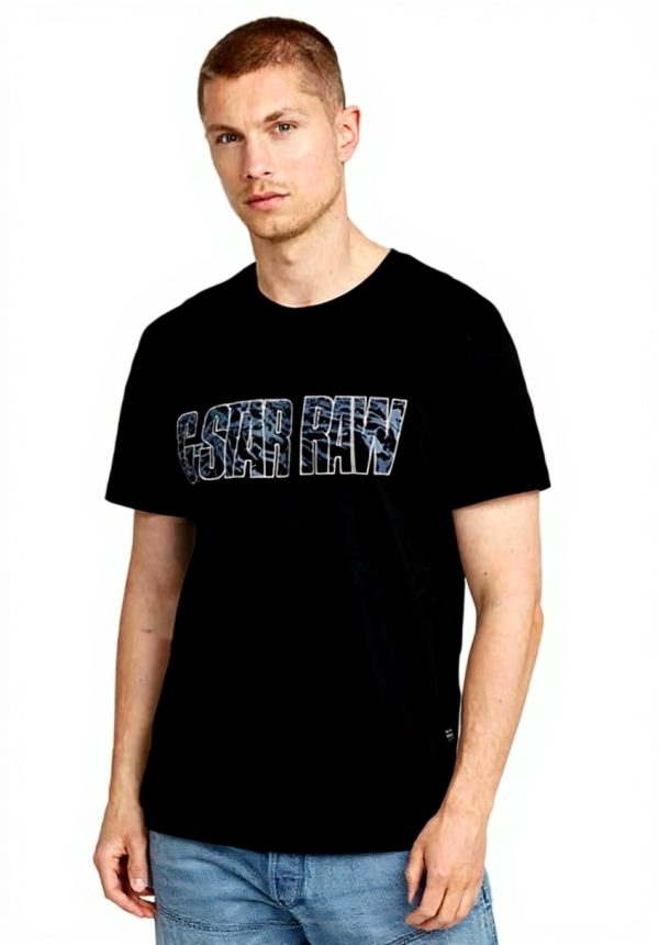 T-shirt G-Star Homme logo chaine col côtelé noir