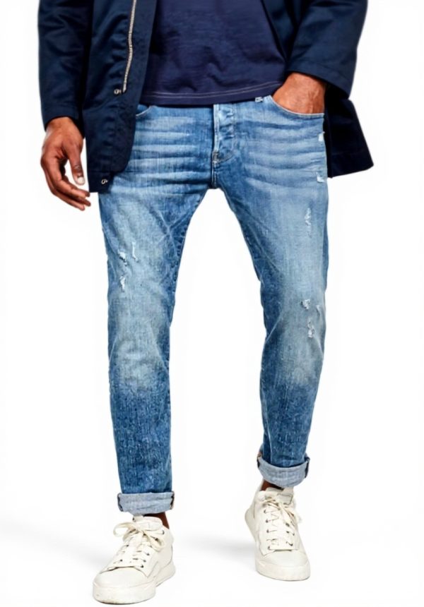 G-Star Hommes 3301 Slim Fit Jeans Bleu Détruit